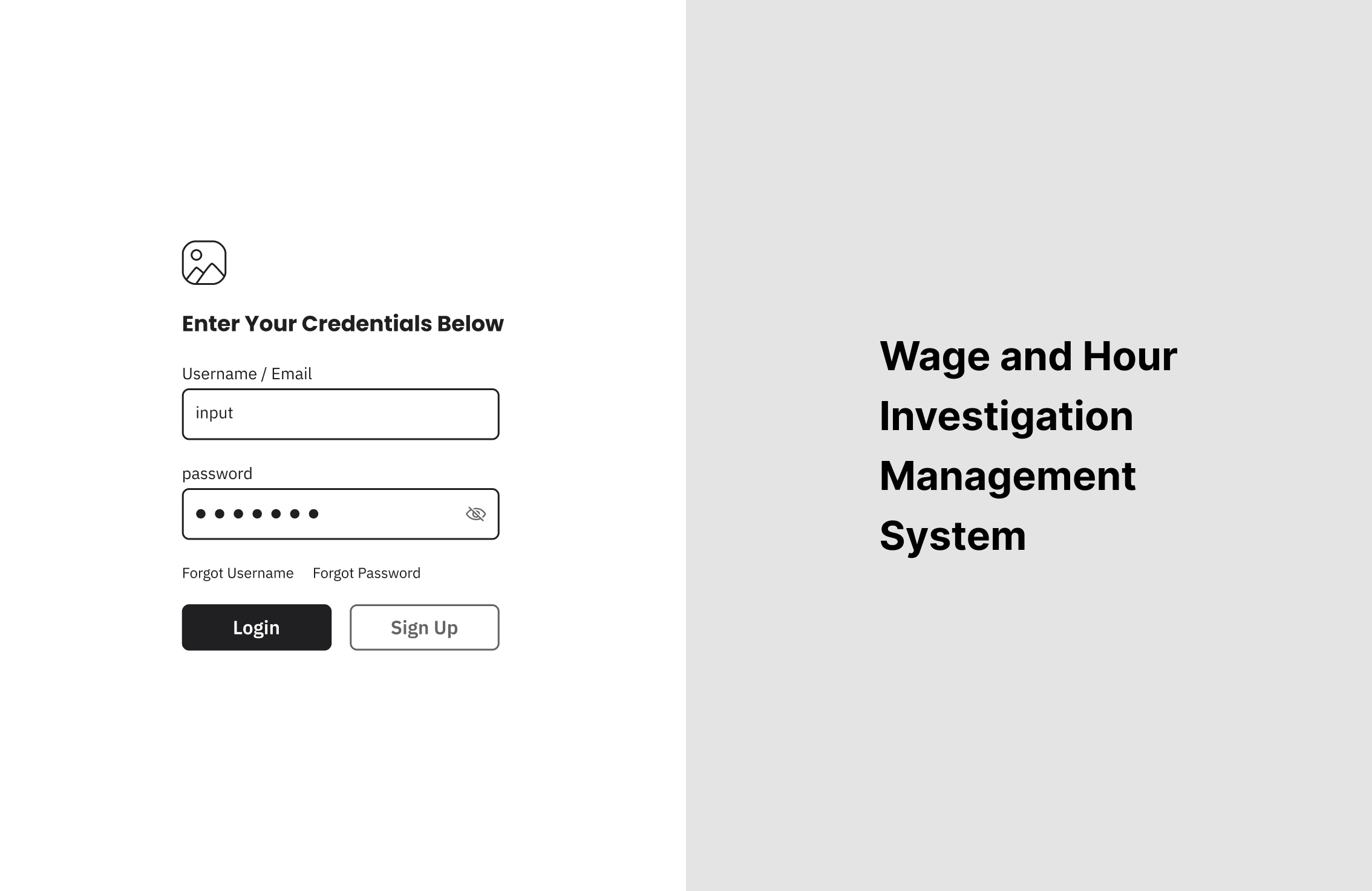 Login Screen Mid Fidelity